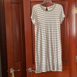 Dalia grey and ivory striped tee shirt dress